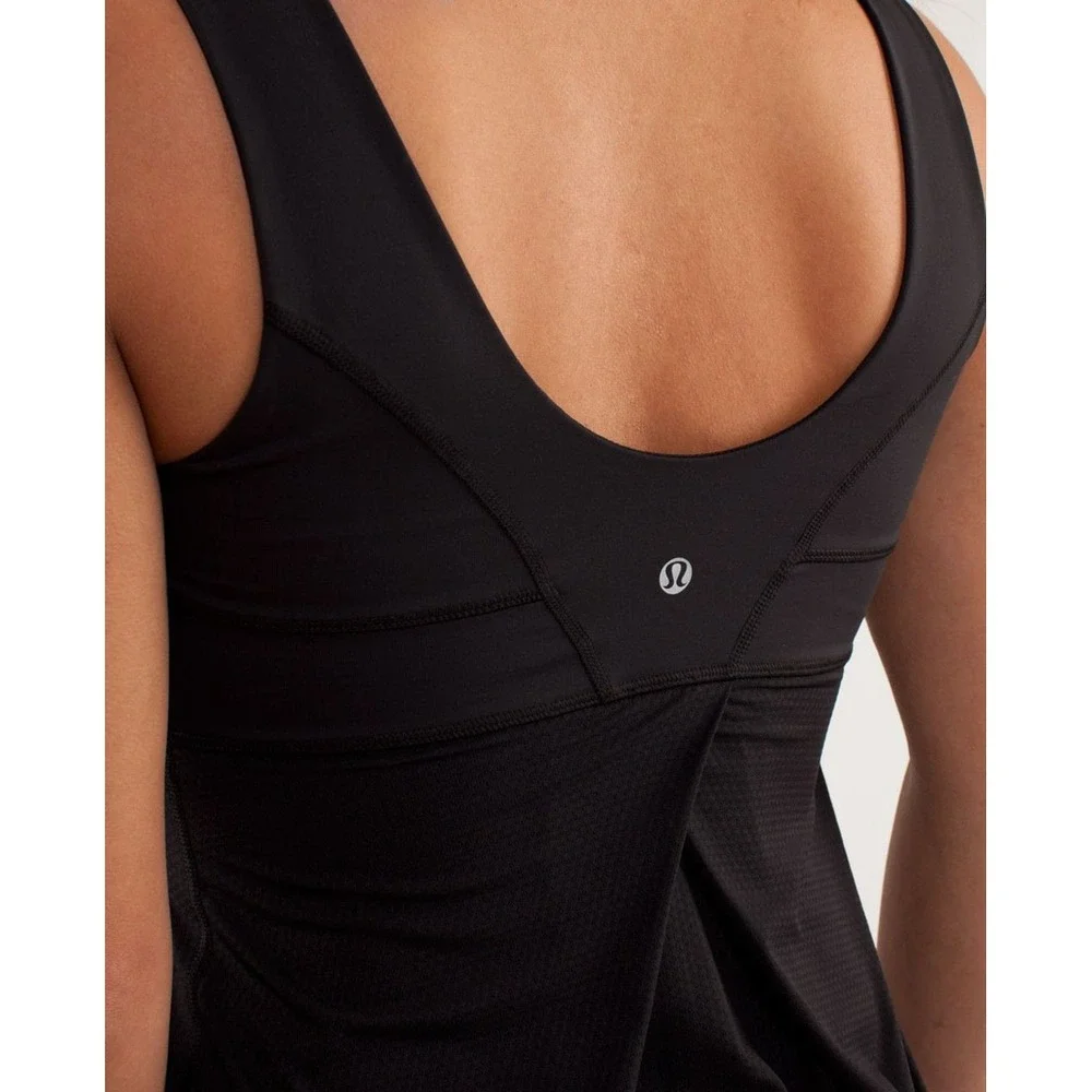Lululemon Run Tame Me Top Black Size 8 Activewear Tank Drawstring Hem Athleisure